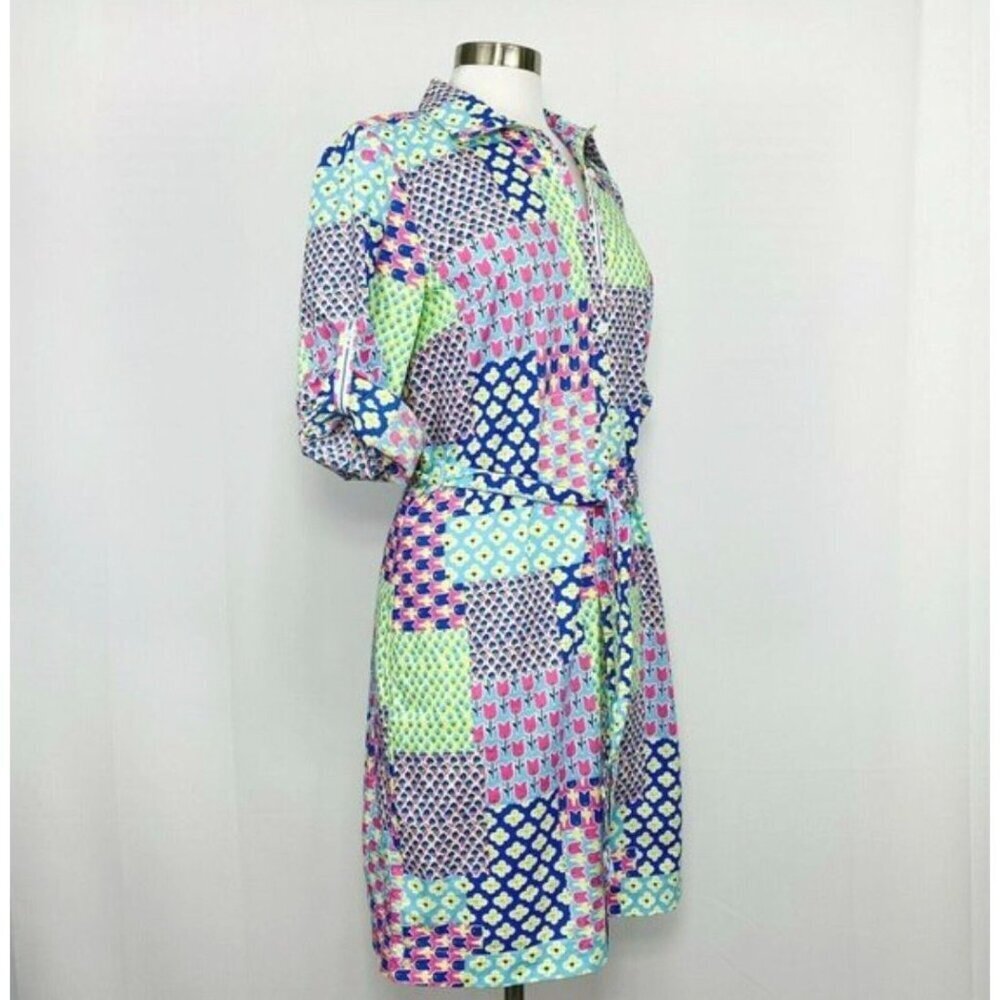 Talbots Island Patchwork Belted Shirtdress Size 10 - Picture 3 of 7